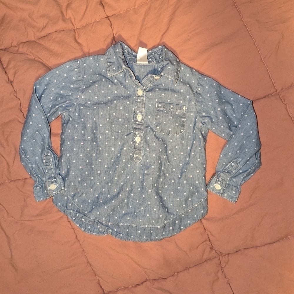 Carter's Blue Half Button 3T Polka Dot Shirt